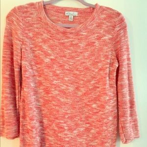 Coral and white pattern 3/4 length arms sweater